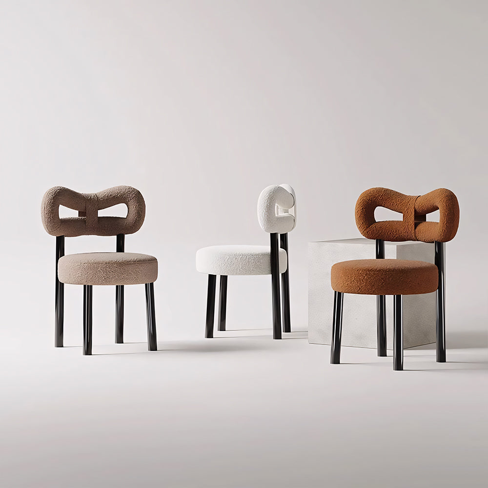 Modern Bouclé Dining Chair with Sculptural Open Backrest 1 Piece