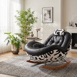 Load image into Gallery viewer, Bold Black Leather Rocking Lounge Chair with Patterned Fabric Shell
