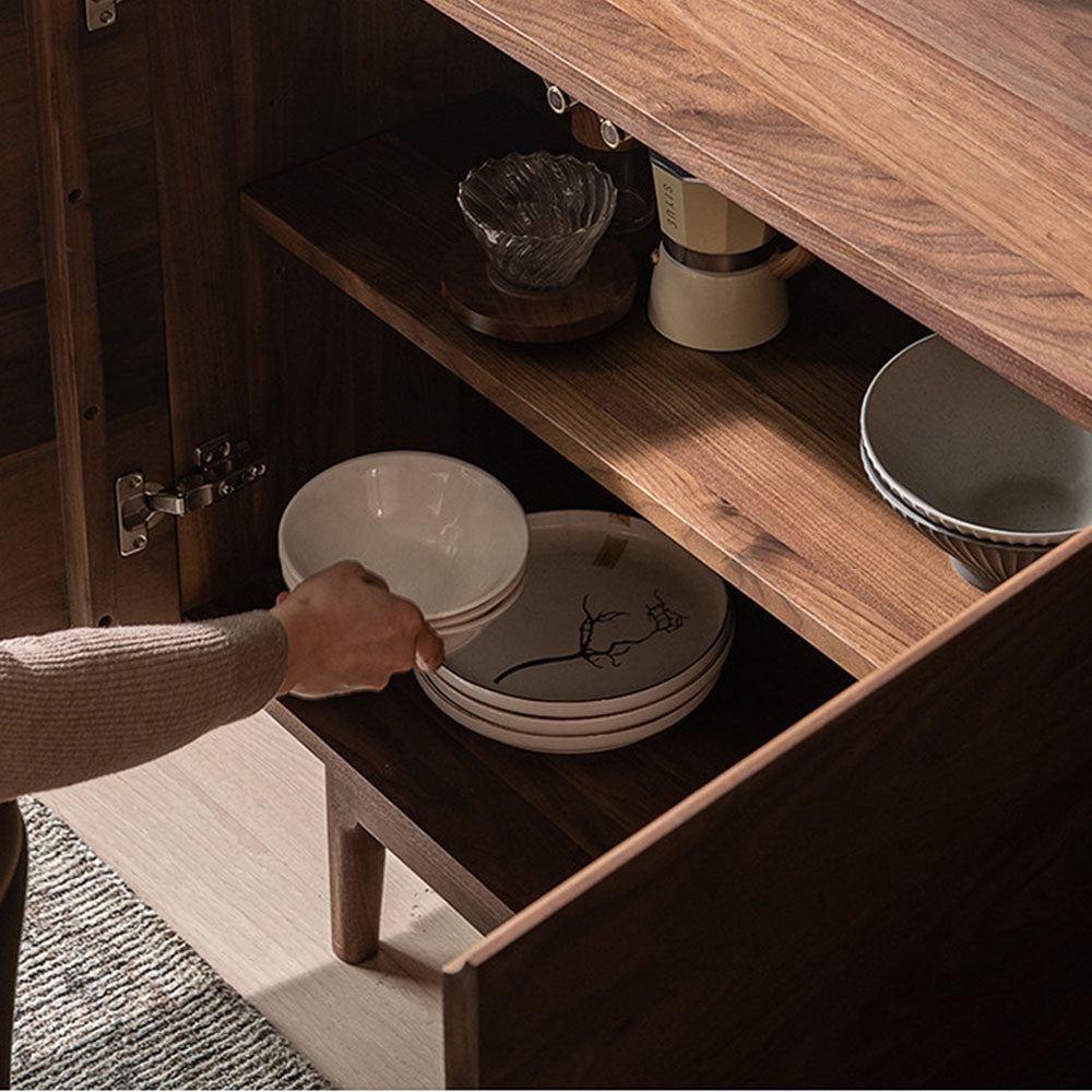 Modern Walnut-Tone Sideboard Minimalist Wooden Storage Cabinet