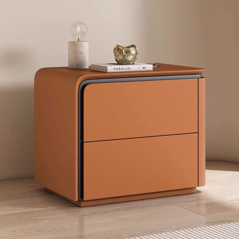 Modern Minimalist Bedside Table with Rounded Edges Two-Drawer Nightstand for Bedroom