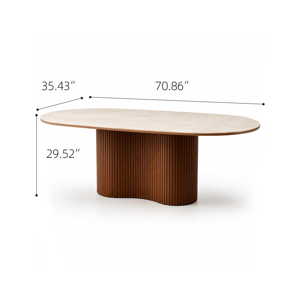 Sculptural Fluted Base Oval Dining Table with Sintered Stone Top