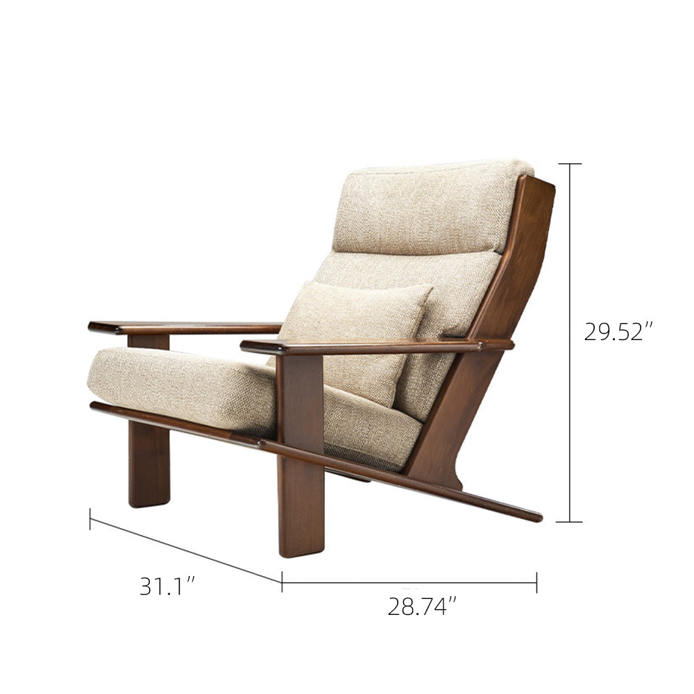 Relaxed Natural Wood & Beige Fabric Accent Chair for Sunrooms