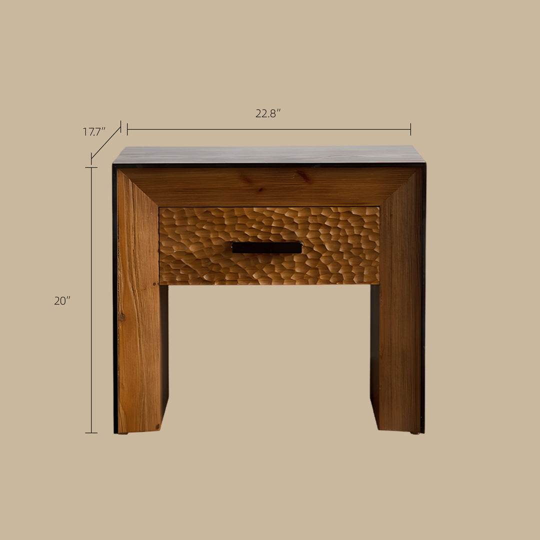 Modern Solid Wood Nightstand Textured Drawer Front Bedside Table with Open Shelf Minimalist Storage Side Table