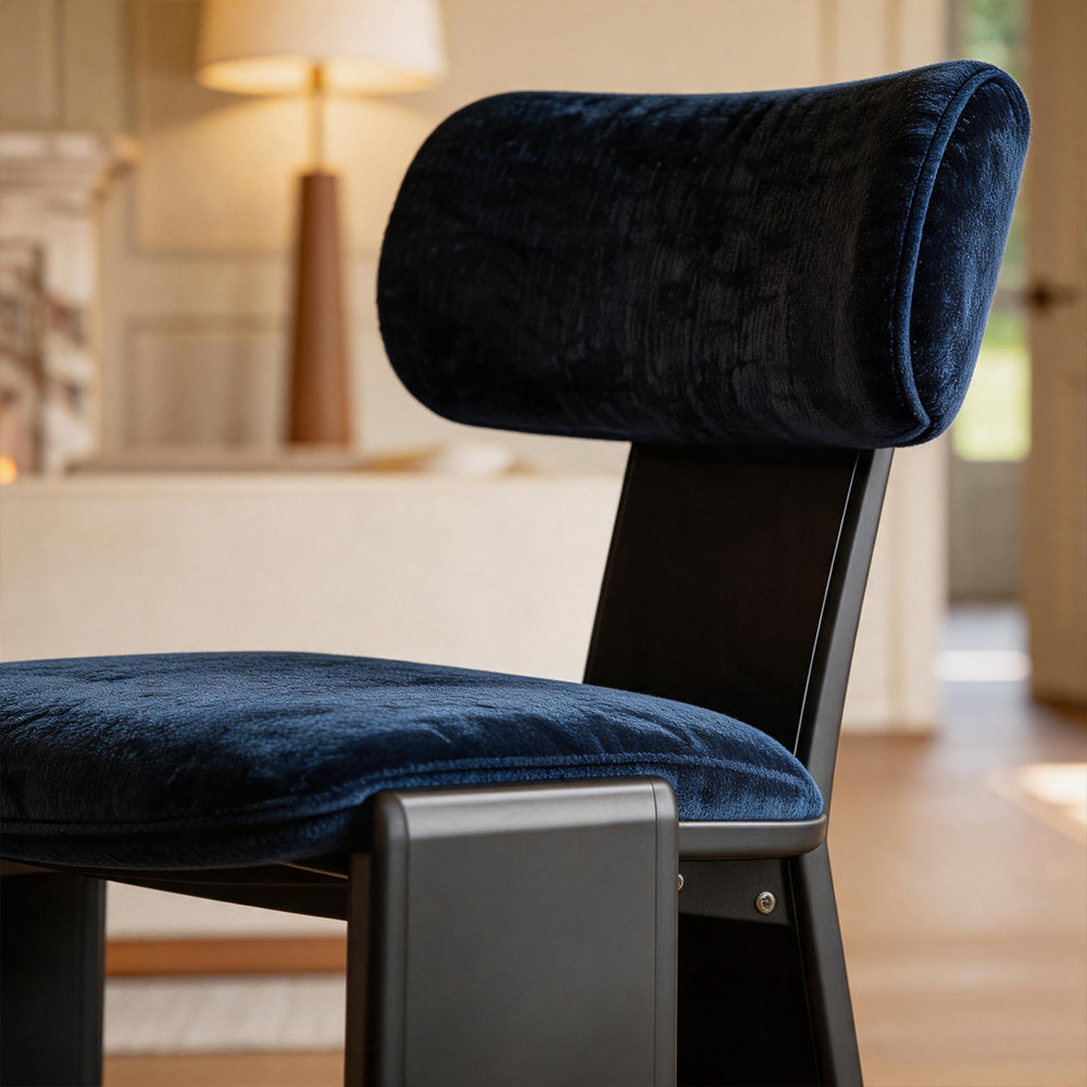 Modern Blue Upholstered Dining Chair with Black Metal Frame 1 Piece