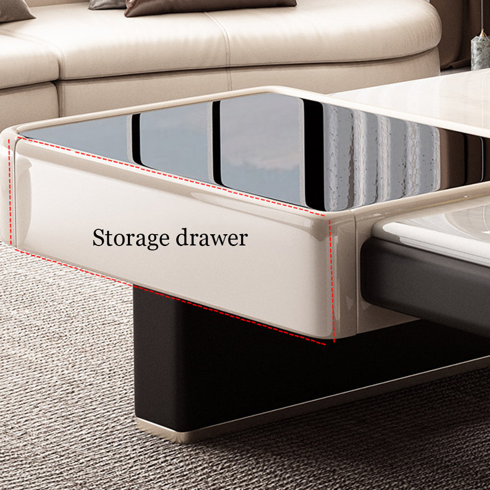Modern Luxury Coffee Table with Marble Pattern Top and Black Accent Surface