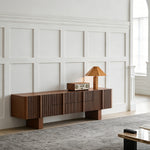 Load image into Gallery viewer, 78.7" Modern Walnut Slatted TV Stand Mid Century Media Console Cabinet
