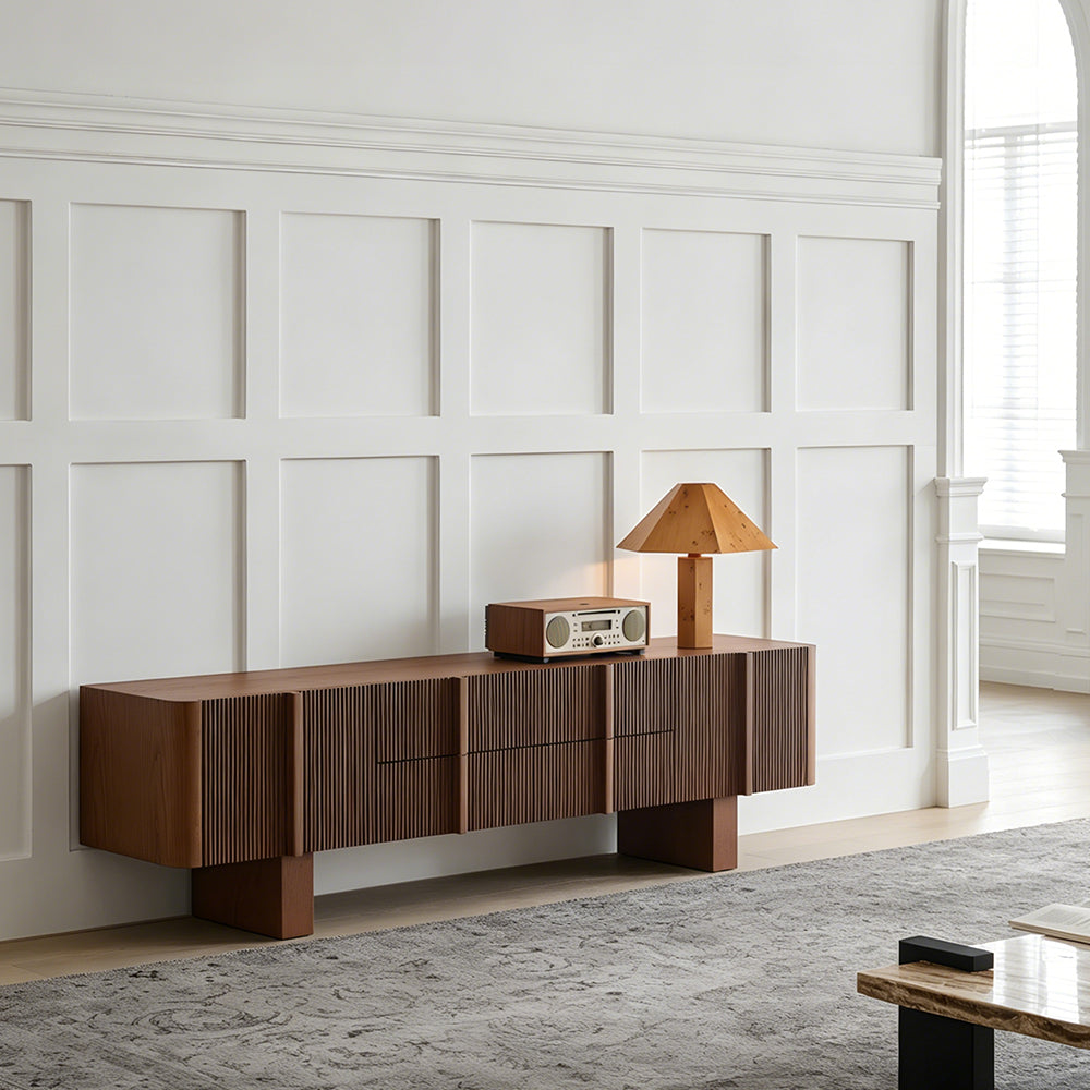 78.7" Modern Walnut Slatted TV Stand Mid Century Media Console Cabinet