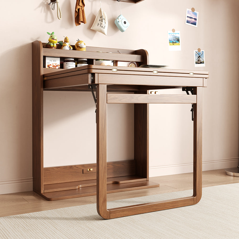 62" Wall-Side Murphy Foldable Dining Table with Integrated Shelf Storage
