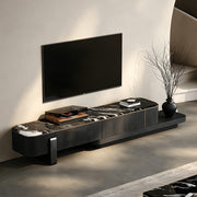 Modern Extendable TV Stand with Marble Top and Black Wood Finish