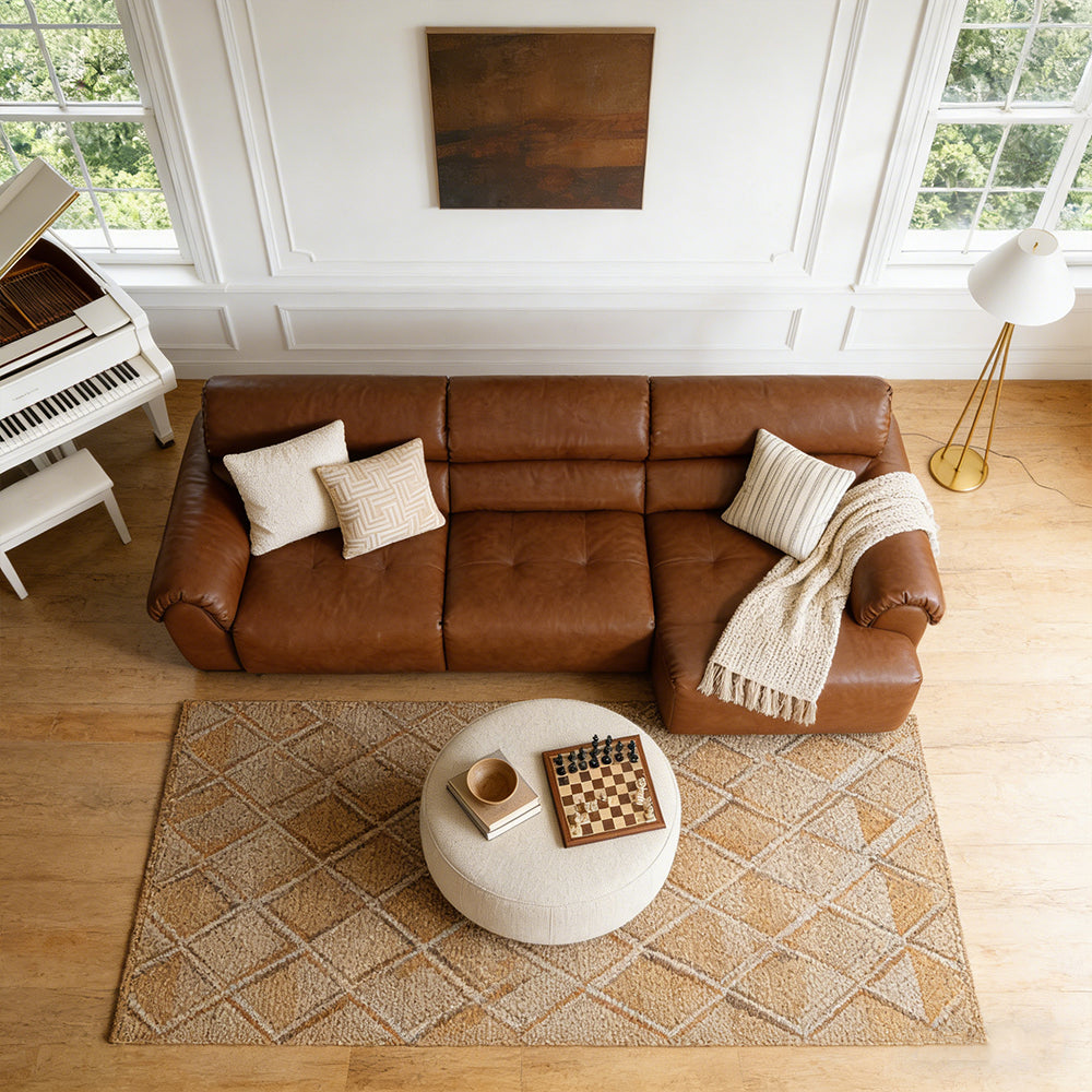 119.2'' Modern Genuine Leather Power Reclining Sofa Remote Control Adjustable Seats Brown Leather Couch