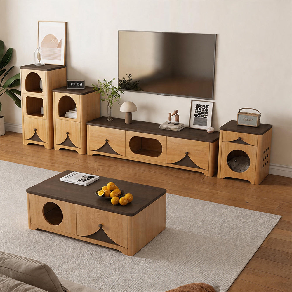 Modern Wooden Pet Friendly Storage Cabinet Coffee Table and TV Stand Set with Multi Functional Design