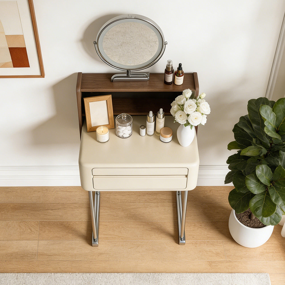 Luxury White Makeup Vanity Modern Compact Table with LED Mirror