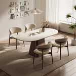 Load image into Gallery viewer, Oval Dining Table Solid Wood Walnut Veneer Base Scratch Resistant Sintered Stone Top Modern Stylish Design

