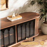 Load image into Gallery viewer, 78" Flipper Glass Door Mid-Century Modern TV Stand
