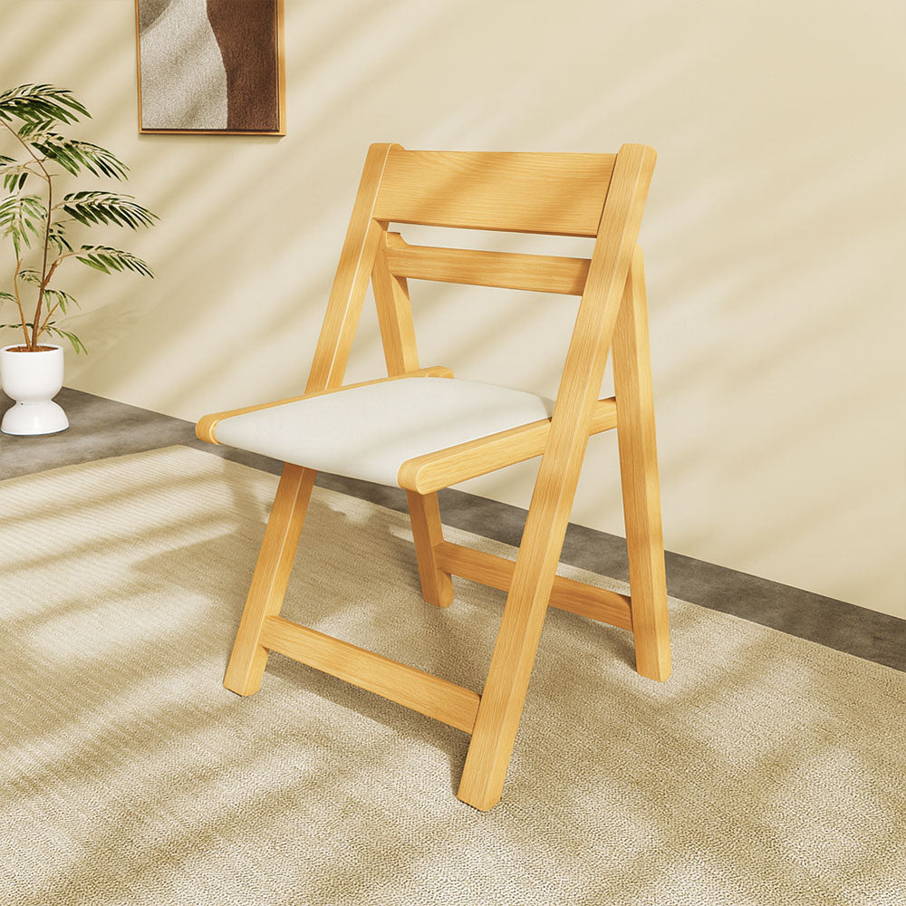4PCS Folding Chair Solid Wood with Black Leather Seat Space-Saving Durable Elegant Design