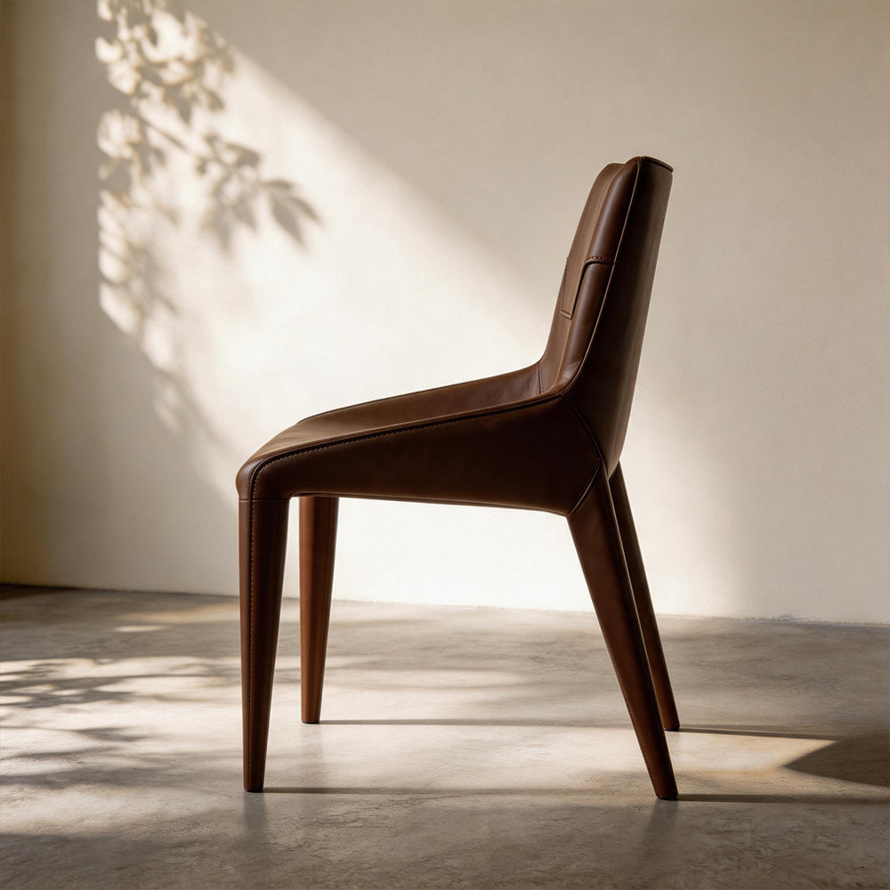 Modern Brown Leather-Look Dining Chair with Integrated Legs 1 Piece