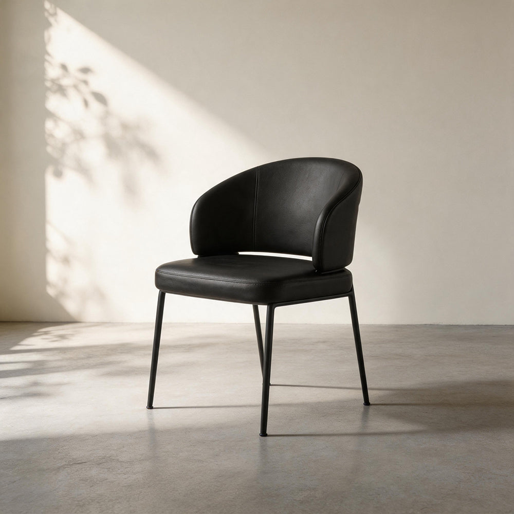 Modern Black Dining Chair with Curved Wraparound Back and Metal Legs 1 Piece
