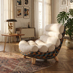 Load image into Gallery viewer, Modern Sculptural Lounge Chair with Plush Cushion and Solid Wood Legs

