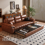 Load image into Gallery viewer, Convertible sofa bed showing plush seating and storage drawers open
