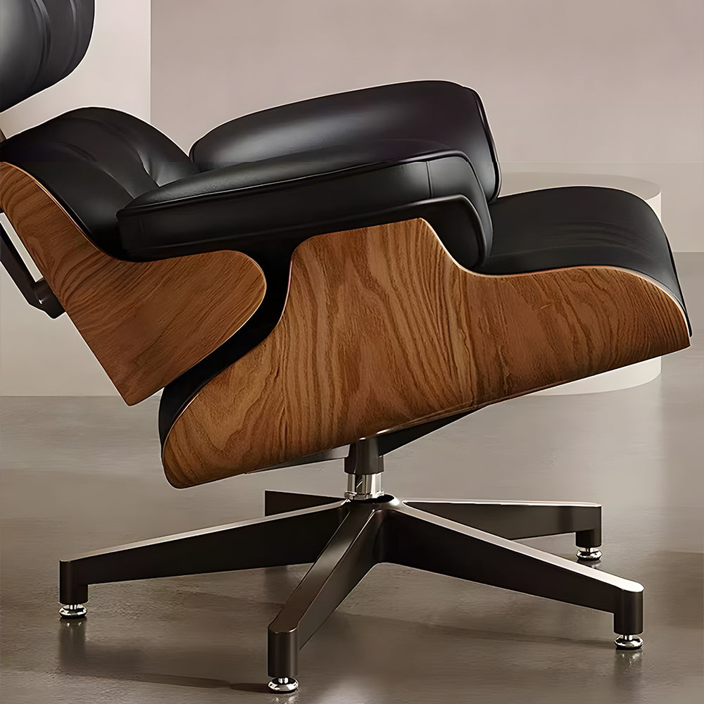 Mid Century Modern Lounge Chair Faux Leather Upholstery Walnut Wood Veneer Recliner Armchair