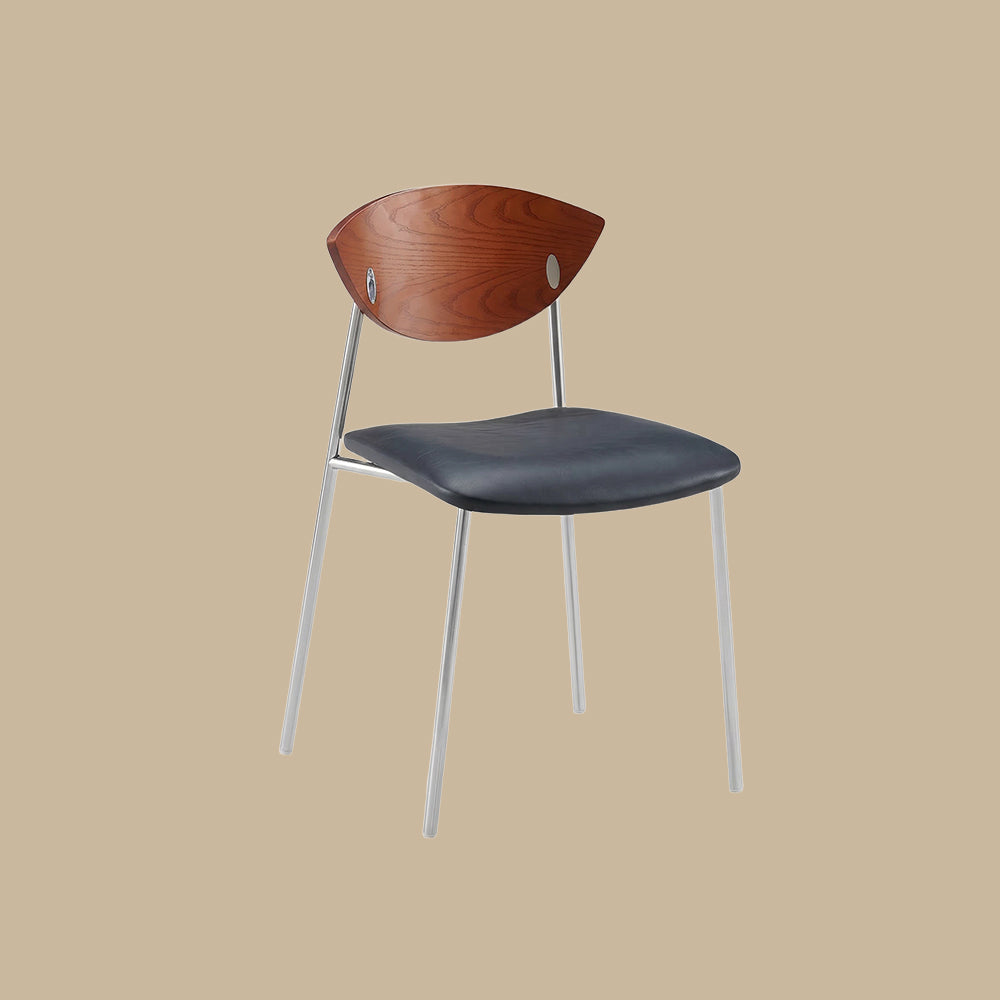 Modern Dining Chair with Stainless Steel Legs Faux Leather Upholstered Seat Ergonomic Wood Backrest for Dining Room