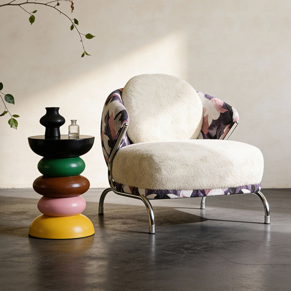 Modern Artistic Lounge Chair with Curved Back and Pattern Upholstered Accent Design