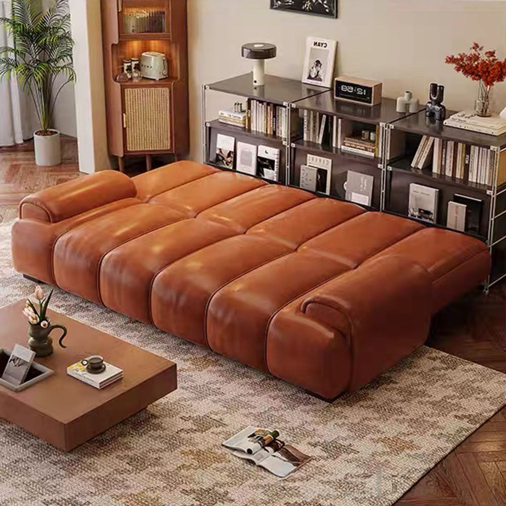 Modern Faux Leather Foldable Sofa Bed with Cushioned Armrests