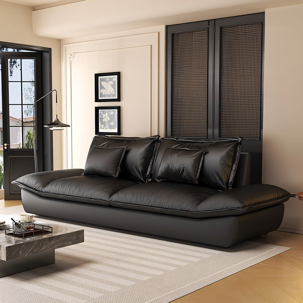 Modern Low-Profile Cat-Scratch Leather Sofa