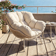Outdoor Papasan Lounge Chair with Plush Cushion and Rope Weave Frame
