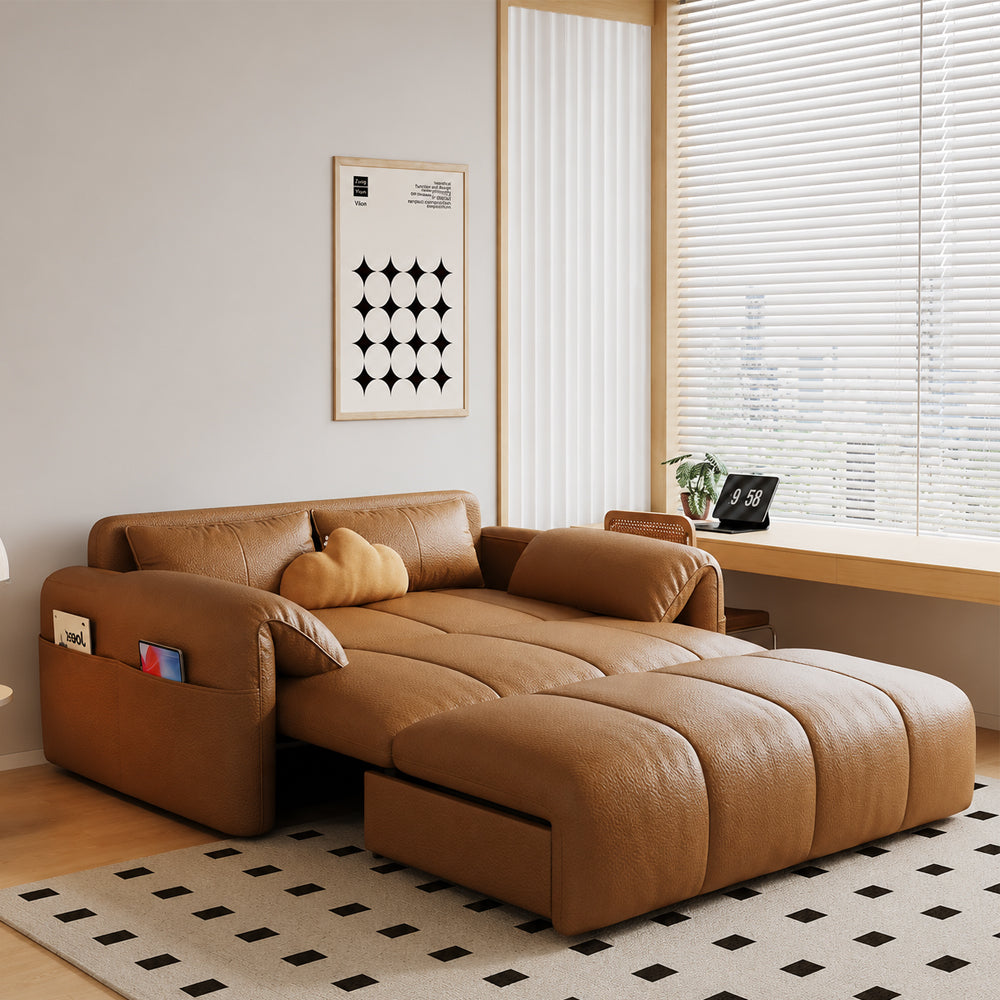 Modern Channel Wireless Control Tufted Scratch Resistance Synthetic Leather Sleeper Sofa Bed