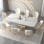 Load image into Gallery viewer, Set of 2 Luxurious White Dining Chairs with Gold Legs Modern Quilted Design for Stylish Home Décor
