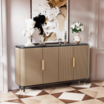 Load image into Gallery viewer, Modern Luxe Dining Set: Matte-Black Sintered Stone Dining Table &amp; Gray-Gold Sideboard Ensemble
