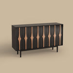 Load image into Gallery viewer, 62.9'' Modern Black &amp; Natural Wood Sideboard Cabinet with Decorative Slatted Doors
