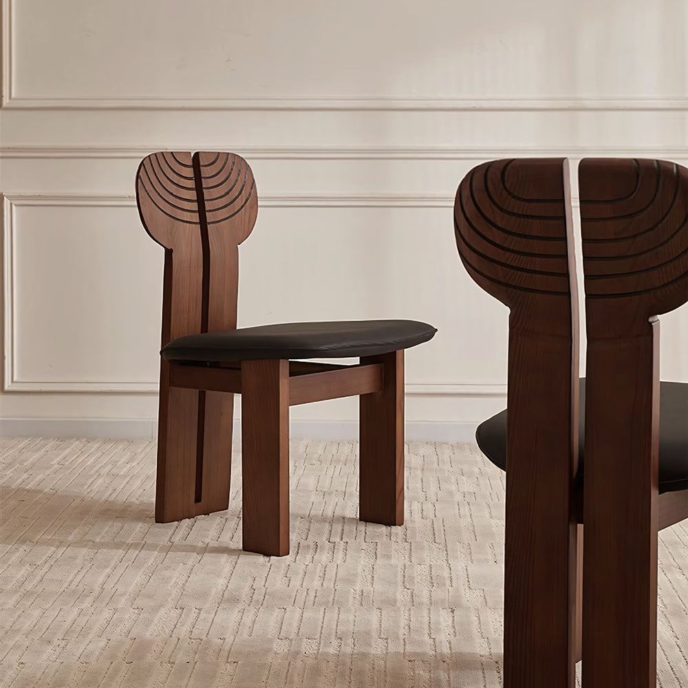 Modern Artistic Dining Chair Set of 2 Solid Wood Frame Upholstered Seat Carved Back Accent Chair