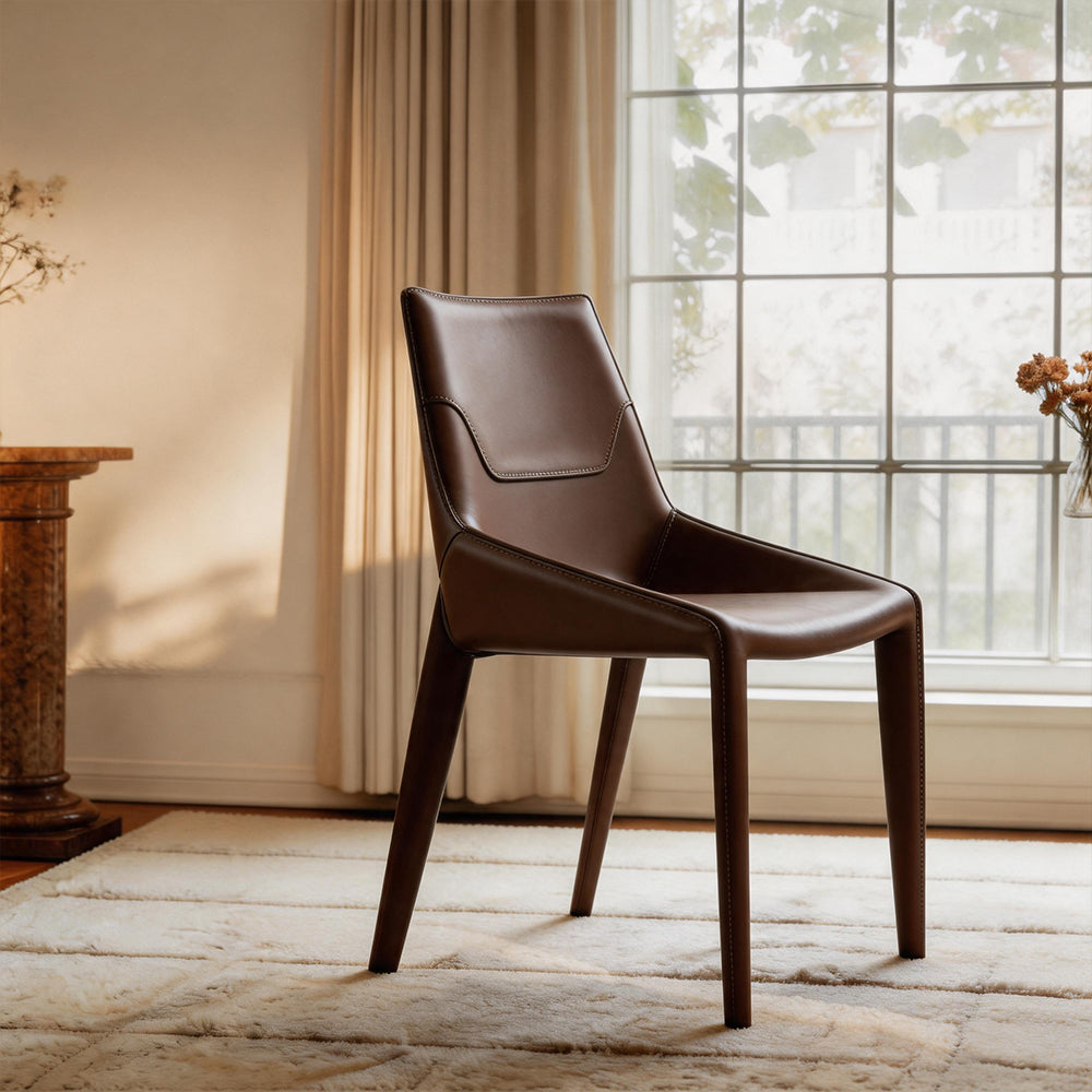 Modern Brown Leather-Look Dining Chair with Integrated Legs 1 Piece