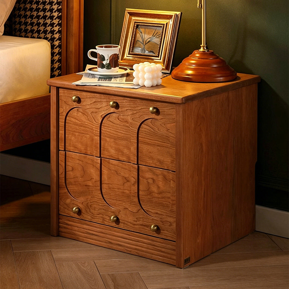 Vintage Solid Wood Bedroom Nightstand With Brass Knobs