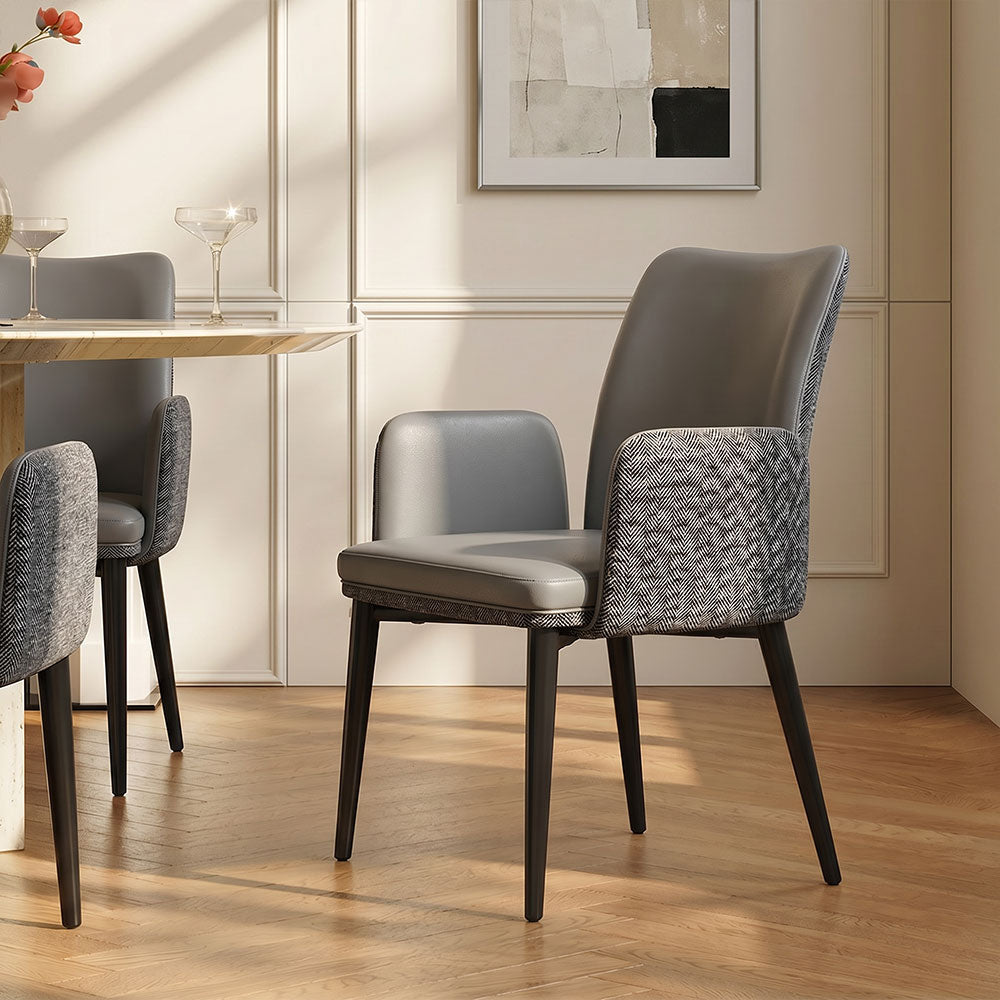 Modern Gray Upholstered Dining Chair with Armrests and Black Legs 1 Piece