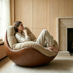 Load image into Gallery viewer, Modern Curved Lounge Chair Upholstered Comfort Accent Chair with Leather Base
