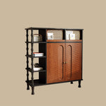 Load image into Gallery viewer, Modern Wooden Shoe Cabinet Entryway Storage with Woven Accent Doors &amp; Open Side Shelves Multifunction Hallway Organizer
