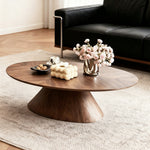 Load image into Gallery viewer, Modern Walnut Round Coffee Table with Pedestal Base Wood Grain Center Table

