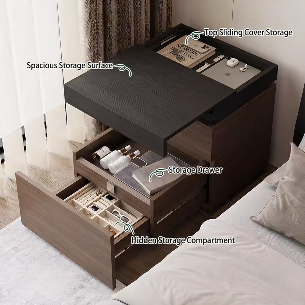 Modern Wooden Nightstand with 3 Drawers Minimalist Bedside Table Large Storage Design