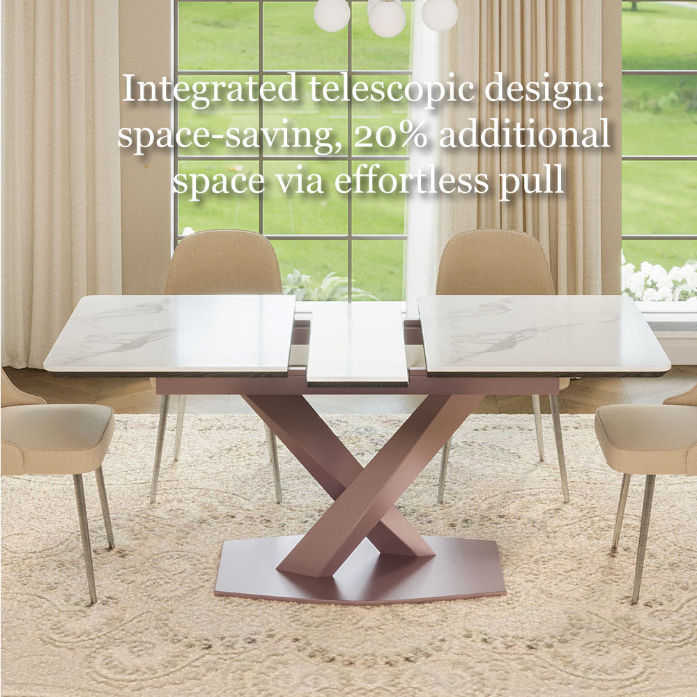 59" to 70.8" Elegant Extendable Dining Table with Sculptural Cross-Base