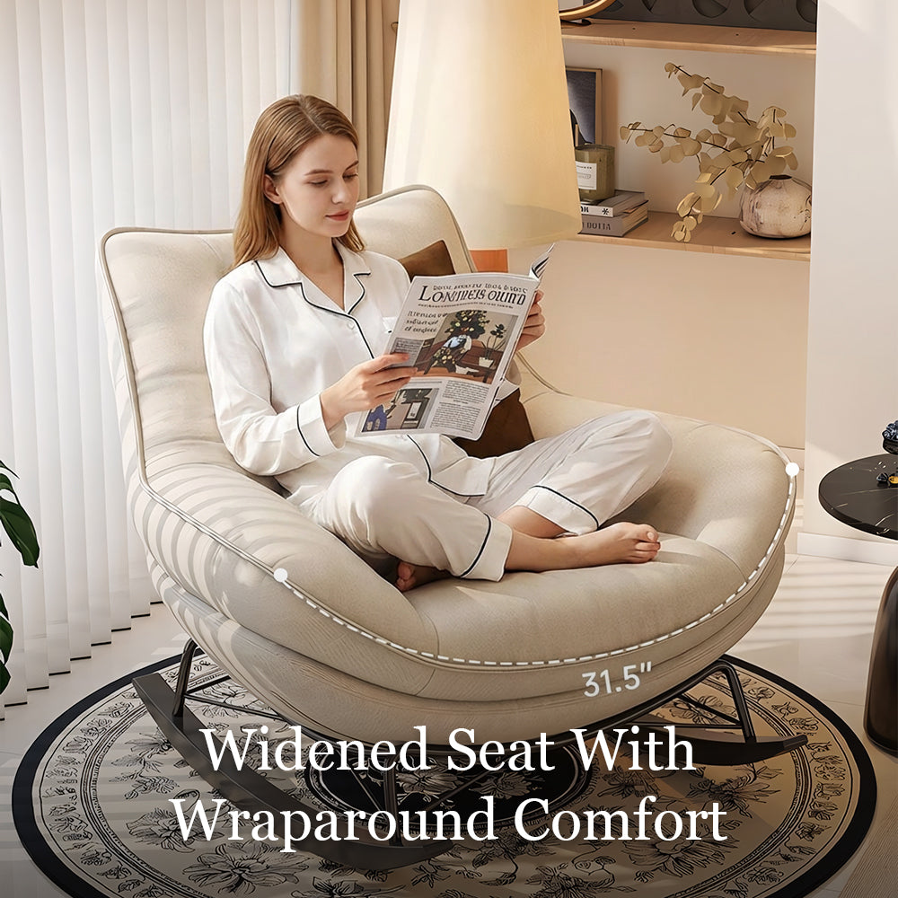 Modern Rocking Lounge Chair Upholstered Fabric Accent Chair with Curved Design and Metal Base