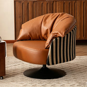 Modern Swivel Lounge Chair Faux Leather Accent Chair with Sculptural Cushion Design
