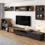 Load image into Gallery viewer, 78.7" Modern Walnut &amp; Black Adjustable TV Console Expandable Media Stand
