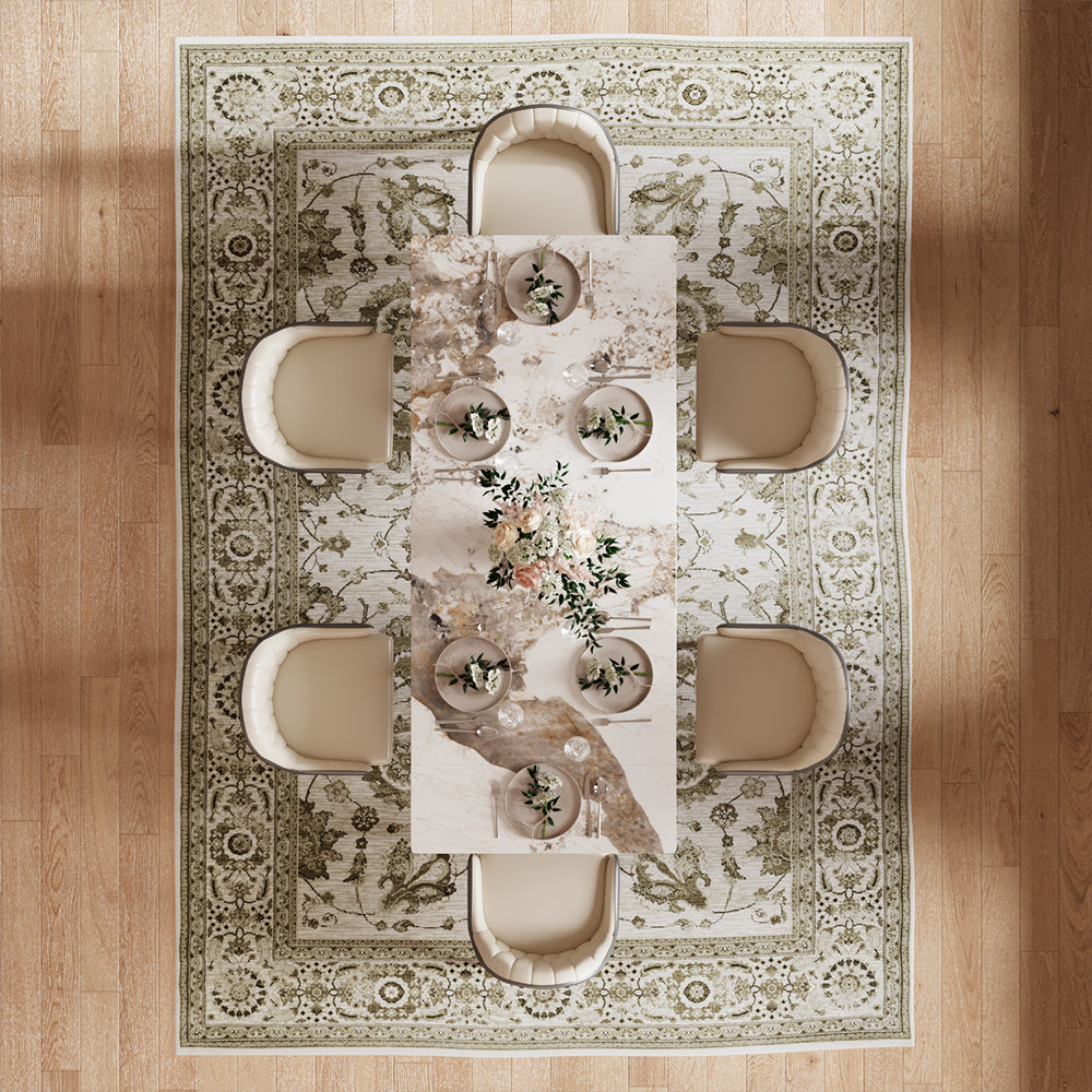 58"-81" Extendable Dining Table with Modern Patterned Stone Top