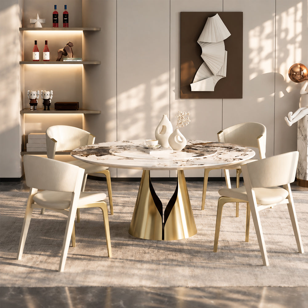 Modern Upholstered Dining Chair Set of 2 with Gold Metal Legs and Channel-Tufted Backrest