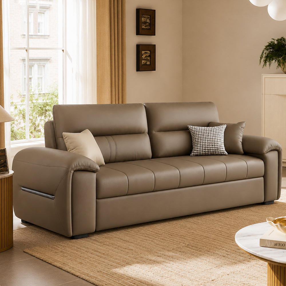 Modern Faux Leather Sofa Bed with Storage Convertible Couch for Living Room