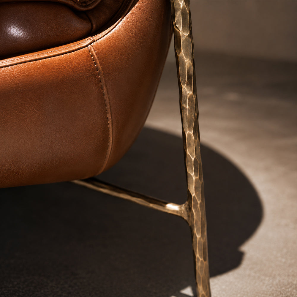 Vintage Leather Lounge Chair Mid Century Accent Chair with Wrought Iron Fram