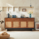 Load image into Gallery viewer, 63" Bohemian Style Rattan Door Credenza Sideboard With Storage
